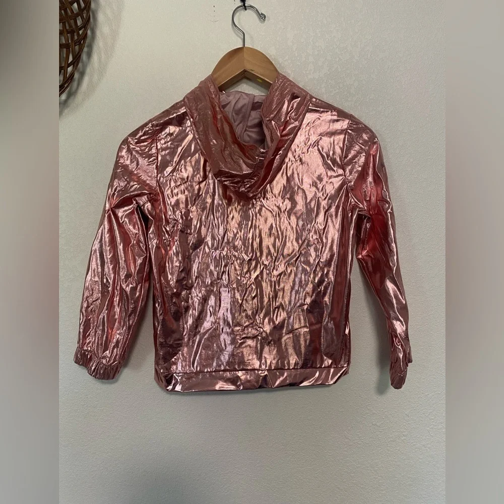 More Than Magic Pink Metallic Lame Girls Windbreaker Hoodie